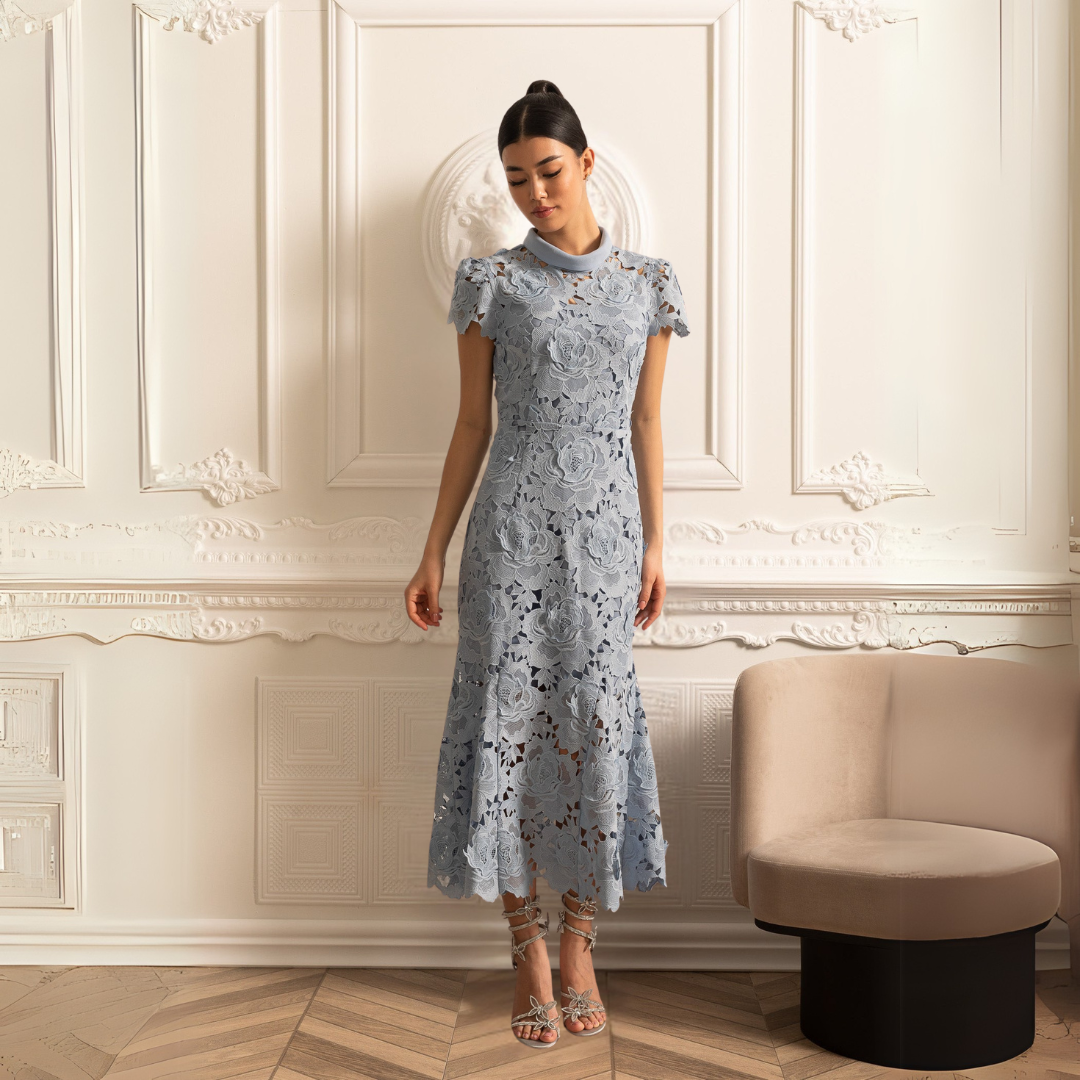 Celina | Damen Spitzenkleid Midi Elegant Florales Muster
