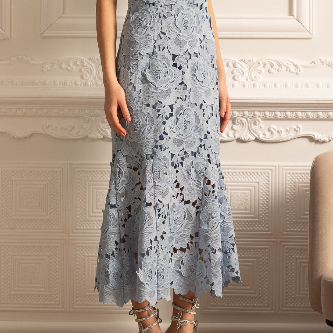 Celina | Damen Spitzenkleid Midi Elegant Florales Muster