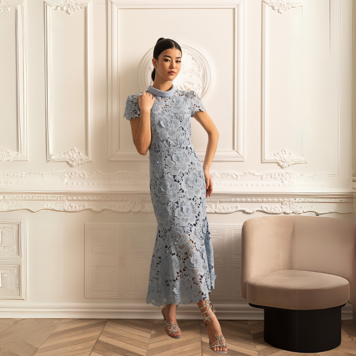 Celina | Damen Spitzenkleid Midi Elegant Florales Muster