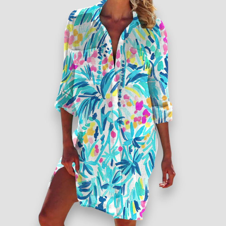 Malia | Damen Strandkleid Hemdblusenstil mit Seesternprint