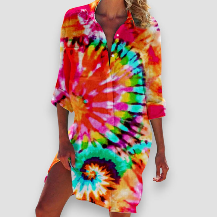 Malia | Damen Strandkleid Hemdblusenstil mit Seesternprint