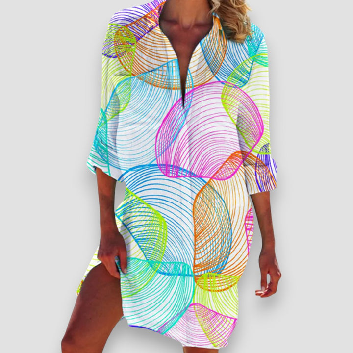 Malia | Damen Strandkleid Hemdblusenstil mit Seesternprint