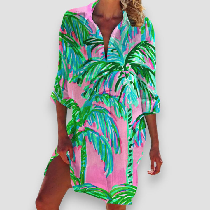 Malia | Damen Strandkleid Hemdblusenstil mit Seesternprint