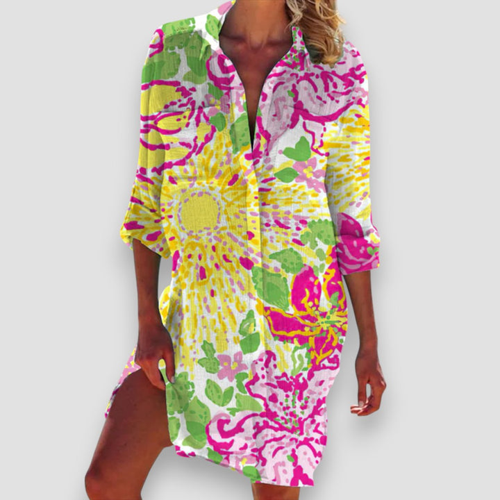 Malia | Damen Strandkleid Hemdblusenstil mit Seesternprint