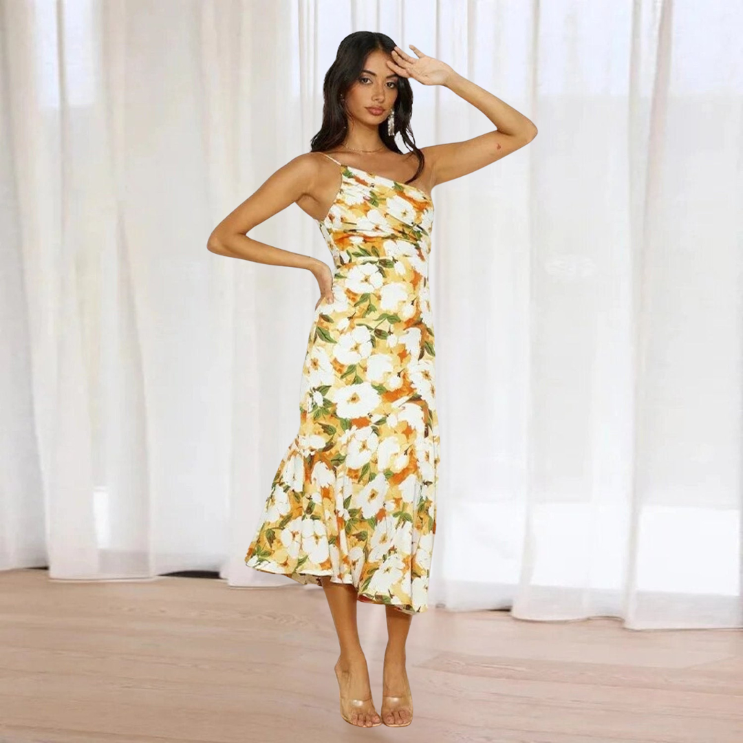 Flora | Damen One-Shoulder Midikleid