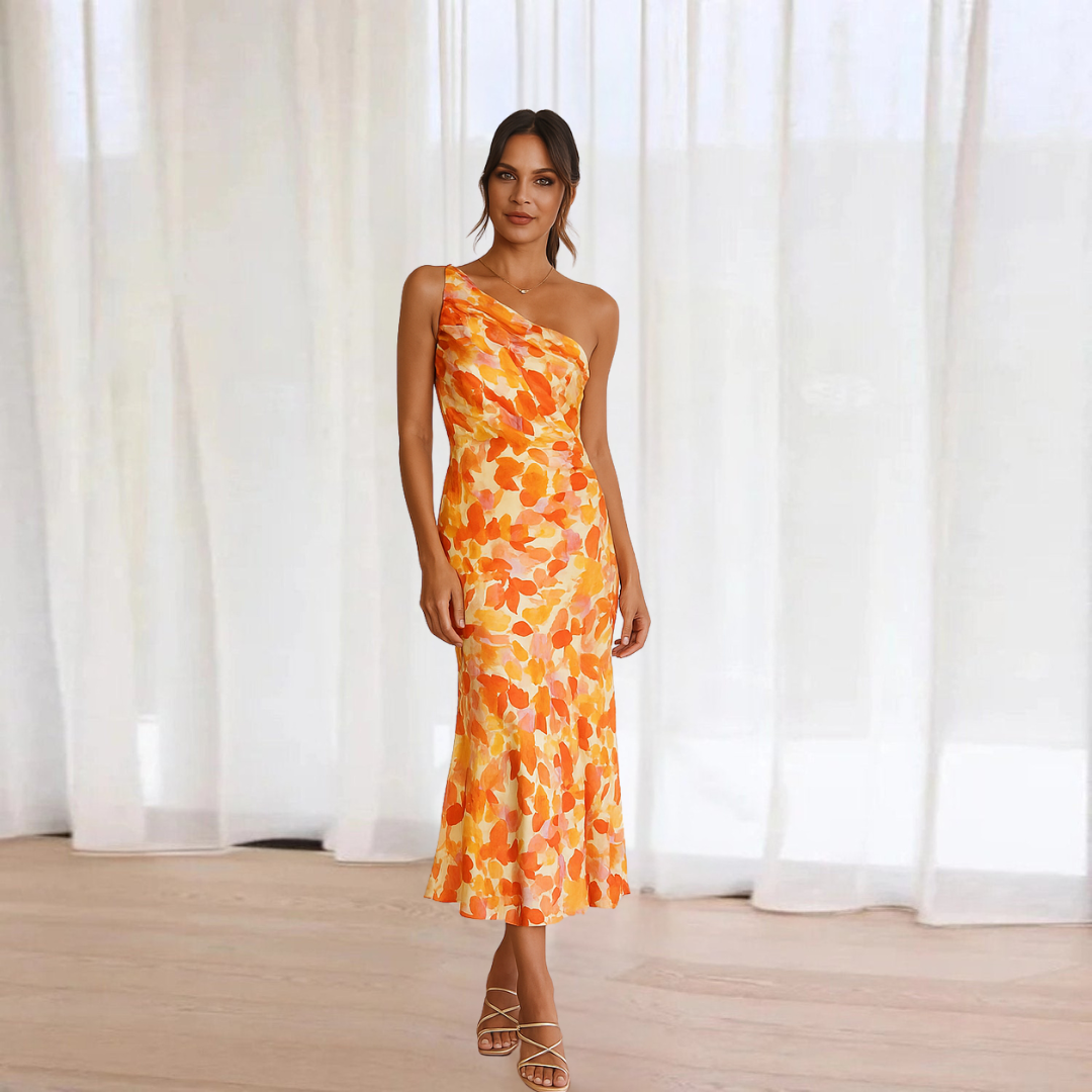 Flora | Damen One-Shoulder Midikleid