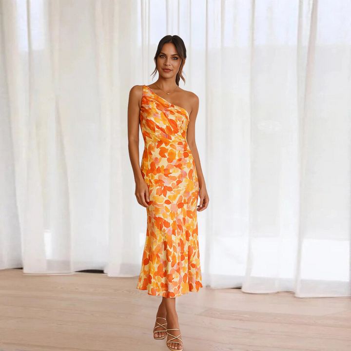 Flora | Damen One-Shoulder Midikleid