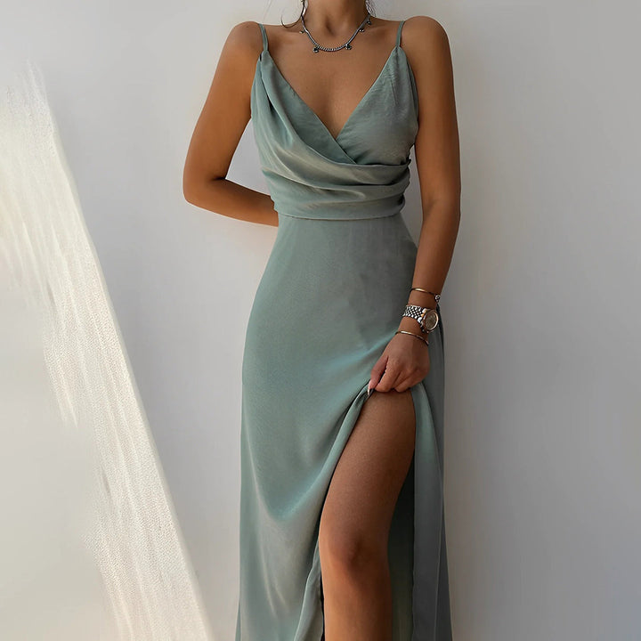 Isabelle | Damen Maxikleid Elegant mit Schlitz und V-Ausschnitt