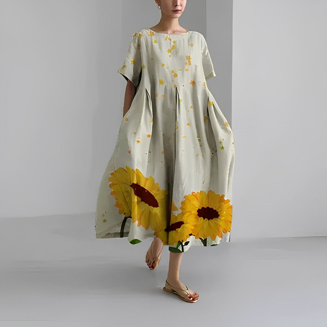 Nahla | Damen Weites Maxikleid mit Blumendruck