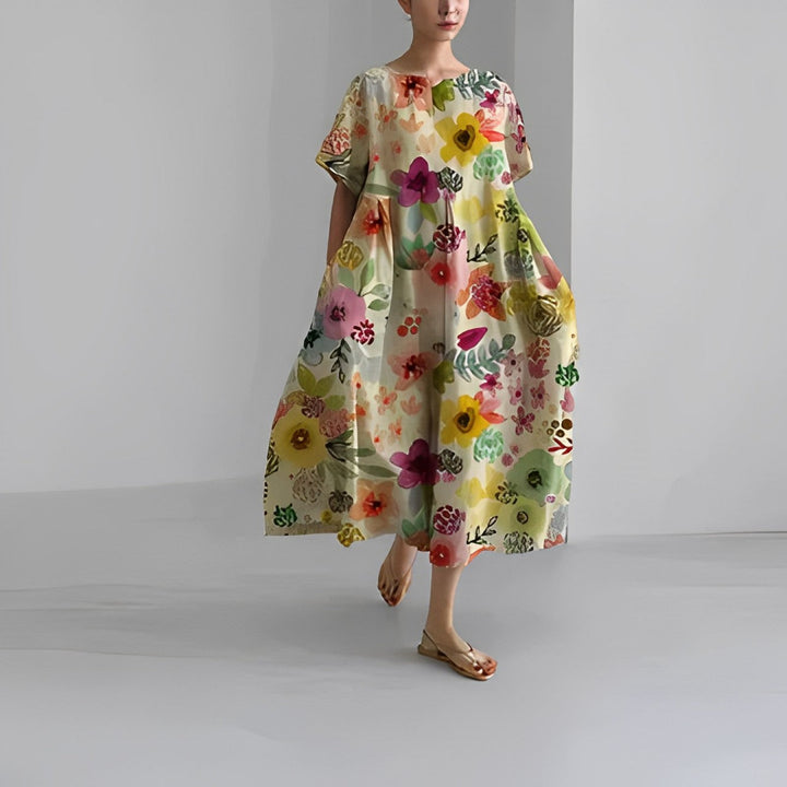 Nahla | Damen Weites Maxikleid mit Blumendruck