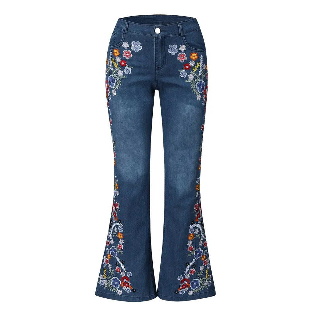Laila | Damen Schlagjeans Bestickt