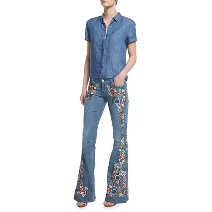 Laila | Damen Schlagjeans Bestickt