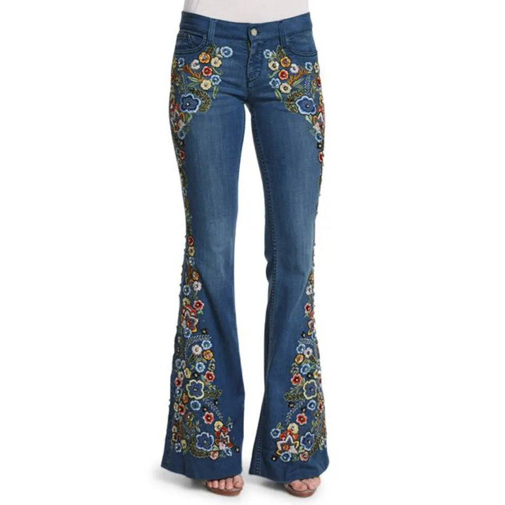 Laila | Damen Schlagjeans Bestickt