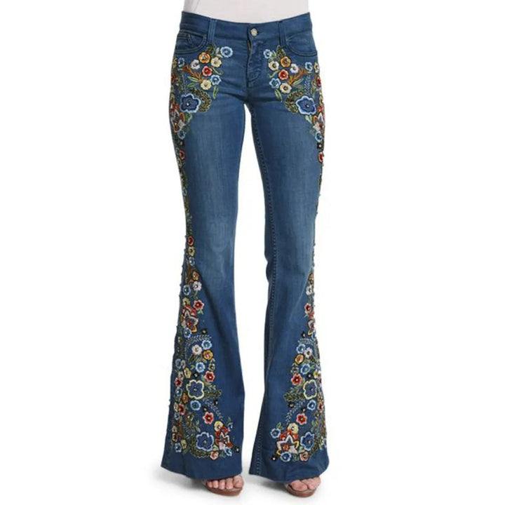 Laila | Damen Schlagjeans Bestickt
