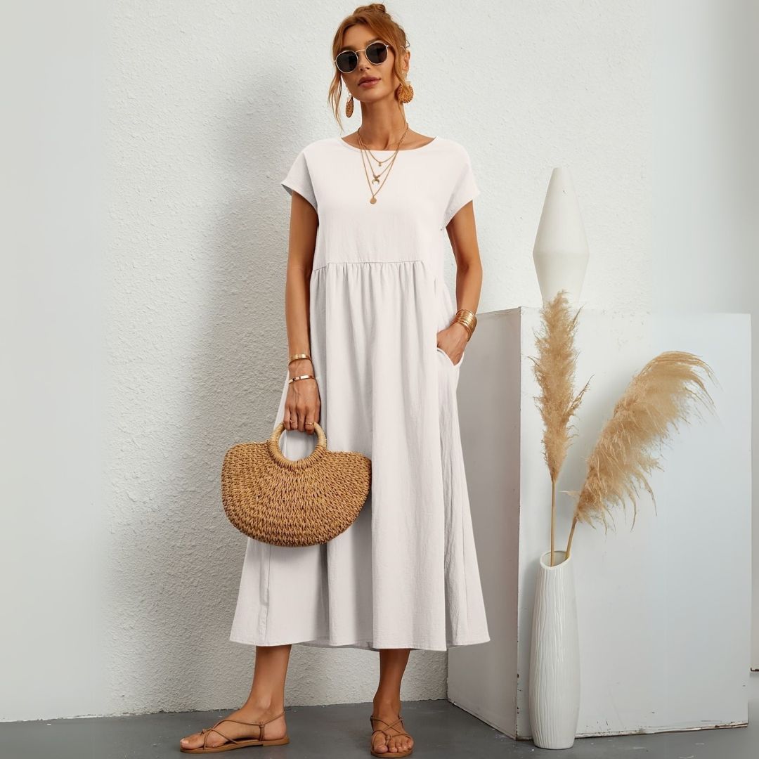 Leanne | Damen Maxikleid mit Rundhals