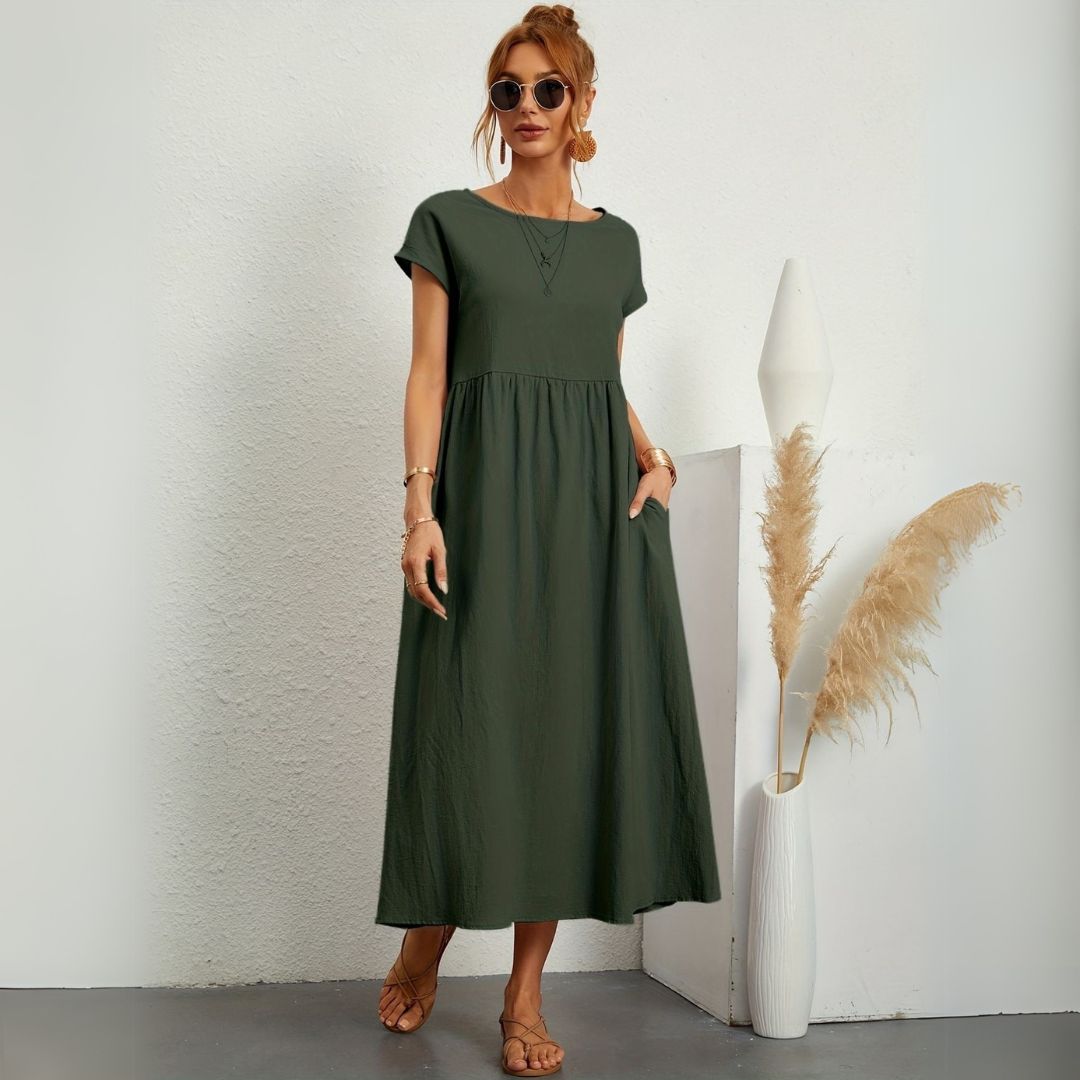 Leanne | Damen Maxikleid mit Rundhals