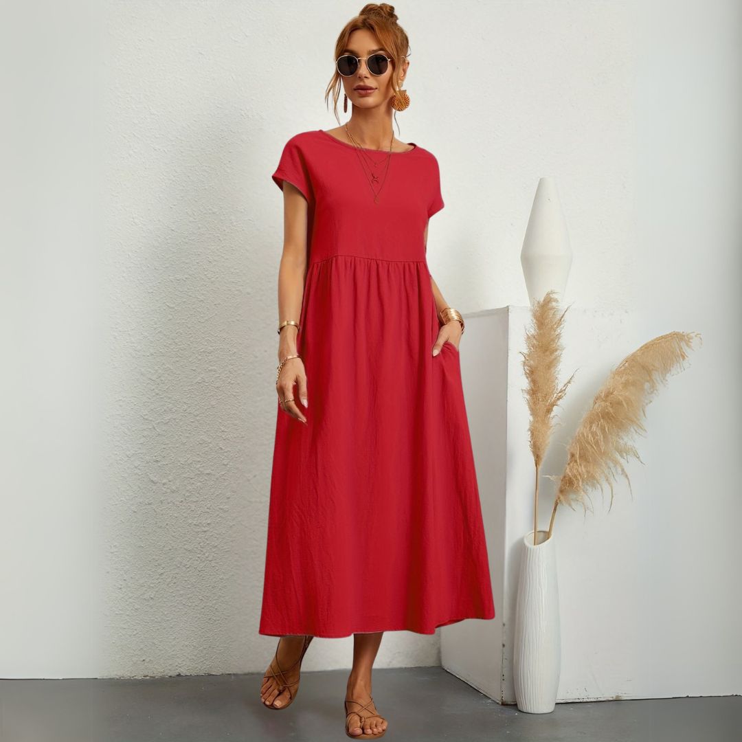 Leanne | Damen Maxikleid mit Rundhals