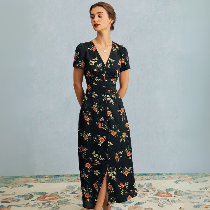 Lorie | Geblümtes Maxikleid mit Schlitz für Frauen