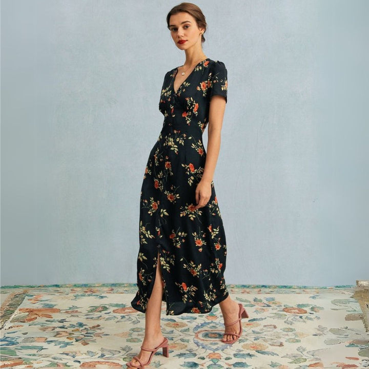 Lorie | Geblümtes Maxikleid mit Schlitz für Frauen