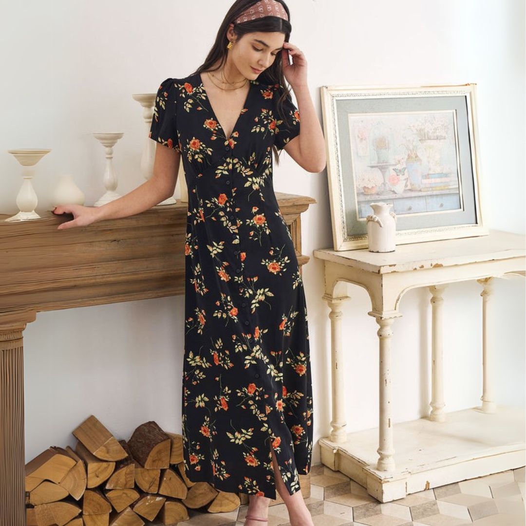 Lorie | Geblümtes Maxikleid mit Schlitz für Frauen