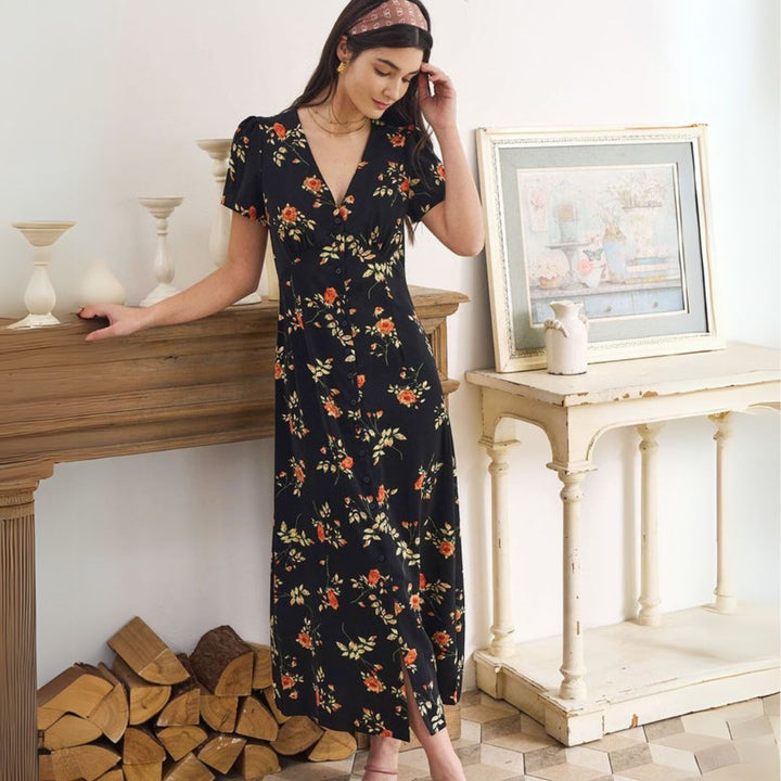 Lorie | Geblümtes Maxikleid mit Schlitz für Frauen