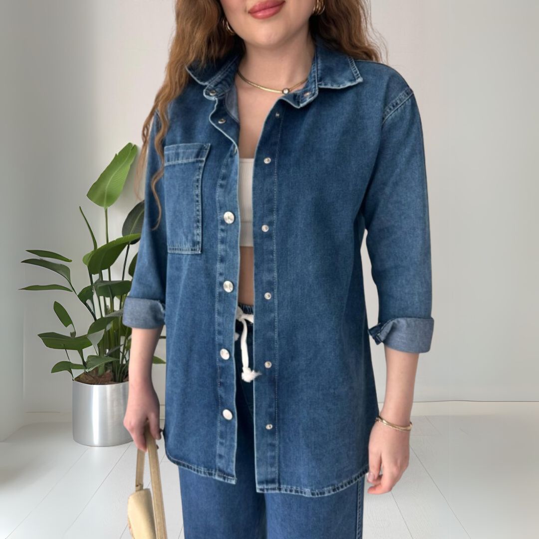 Maika | Weites Jeans-Zweiteiler-Set mit Hemdjacke für Frauen