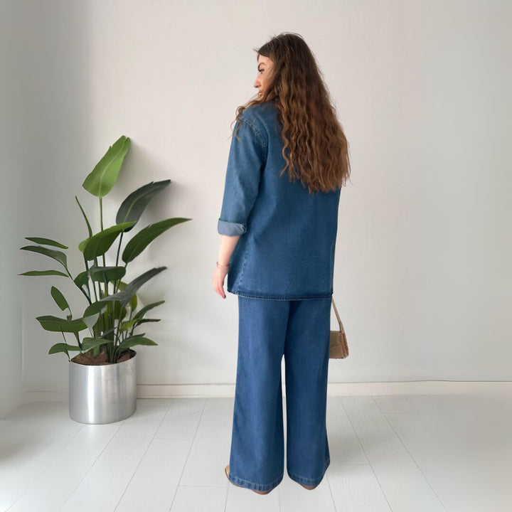 Maika | Weites Jeans-Zweiteiler-Set mit Hemdjacke für Frauen
