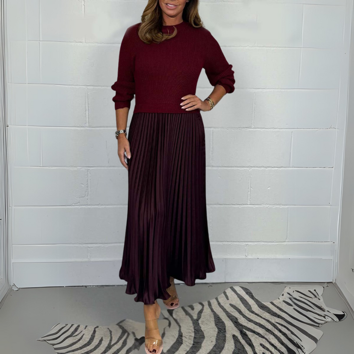 Nina | Damen Plissee Maxirock mit Strickpullover