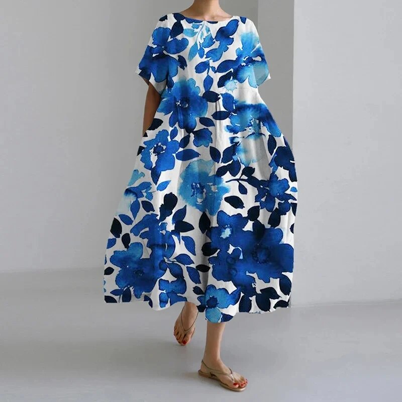 Nahla | Damen Weites Maxikleid mit Blumendruck
