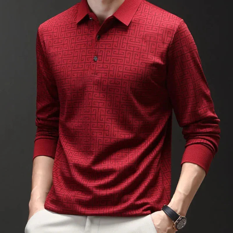 Marek | Gemustertes Langarm-Poloshirt für Männer