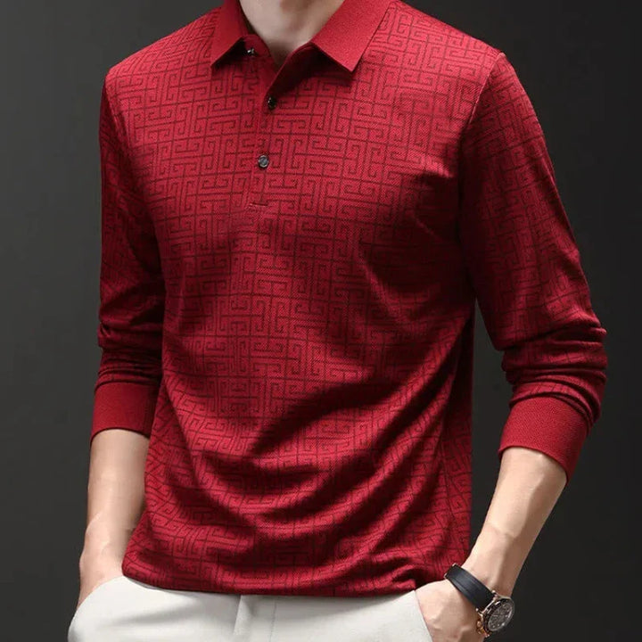 Marek | Gemustertes Langarm-Poloshirt für Männer