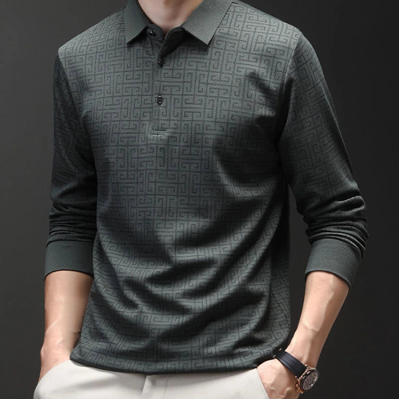 Marek | Gemustertes Langarm-Poloshirt für Männer