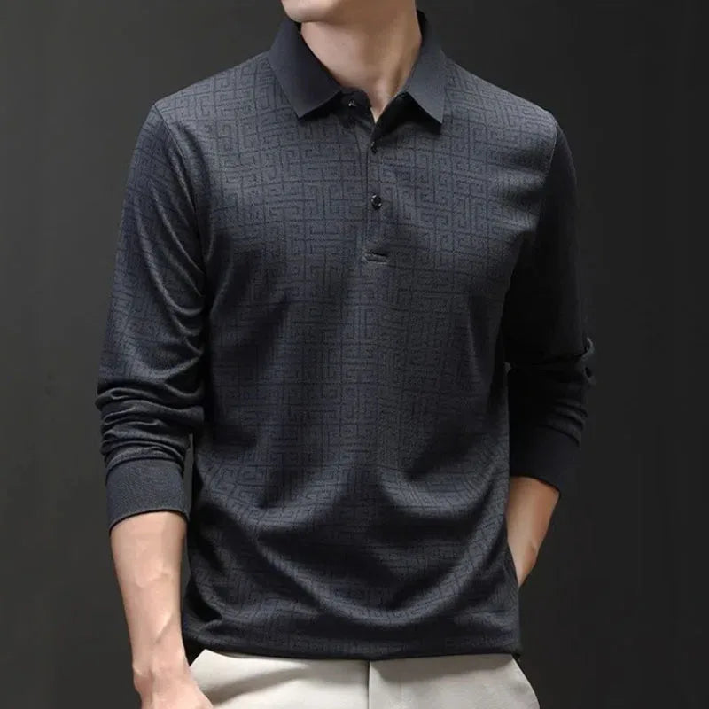 Marek | Gemustertes Langarm-Poloshirt für Männer