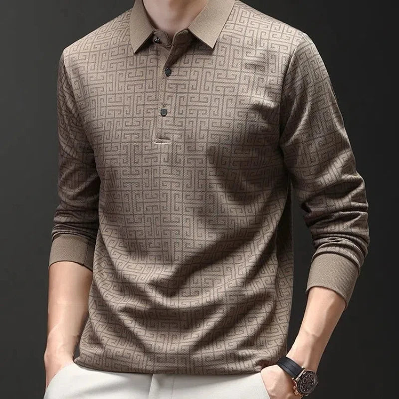 Marek | Gemustertes Langarm-Poloshirt für Männer
