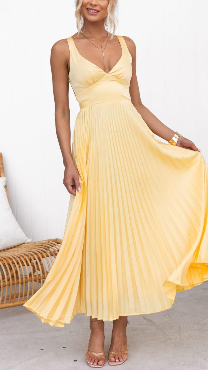 Nadine | Damen Elegant Plissee Trägerkleid