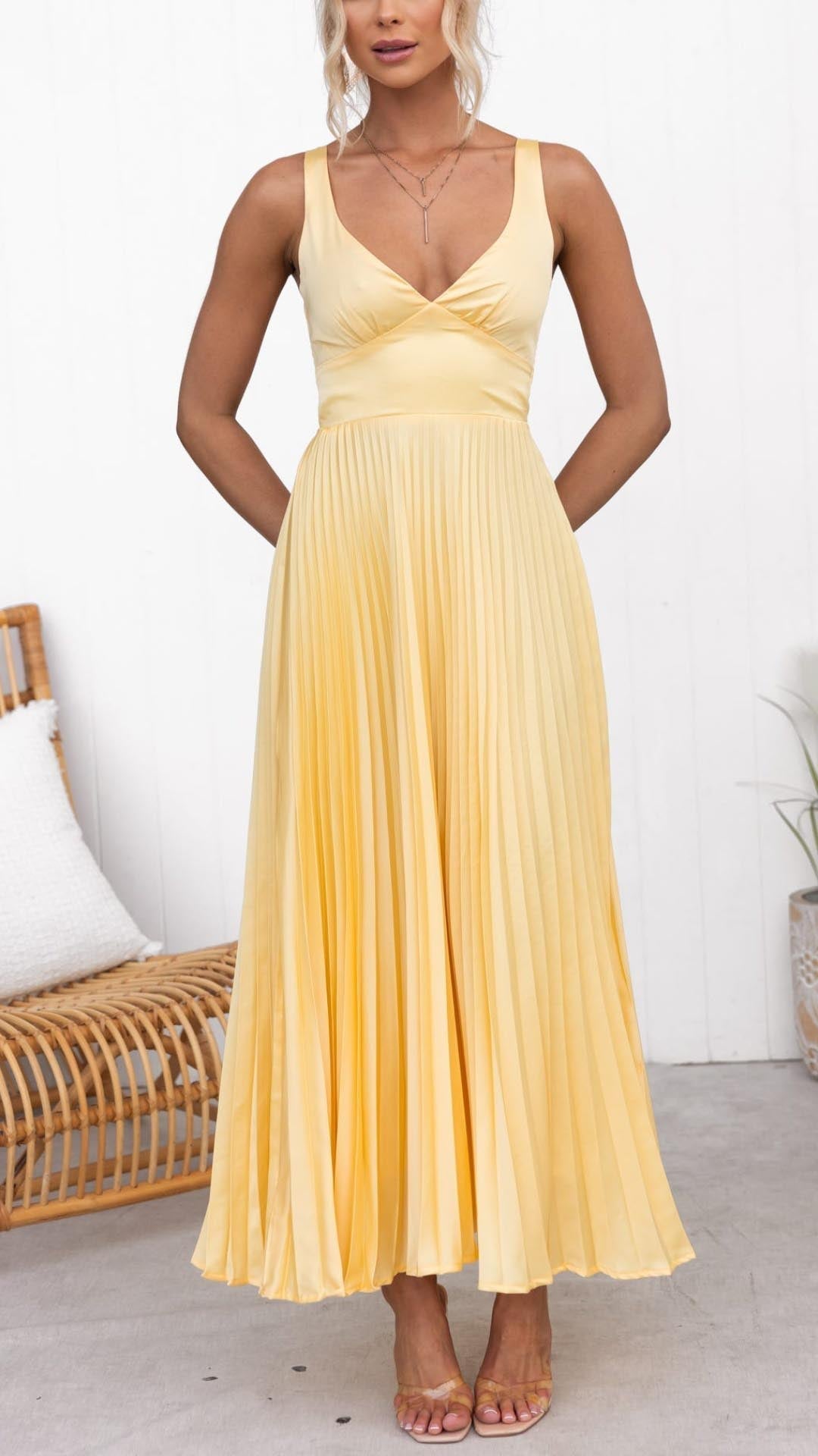 Nadine | Damen Elegant Plissee Trägerkleid