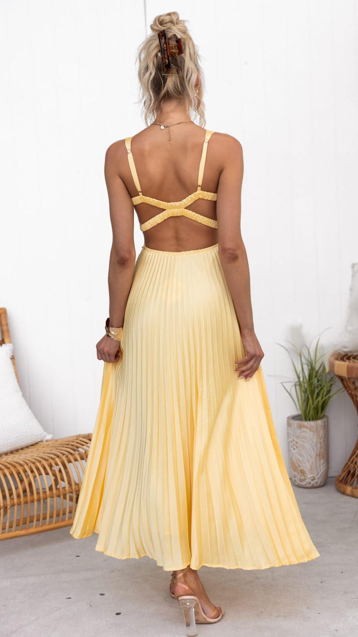 Nadine | Damen Elegant Plissee Trägerkleid