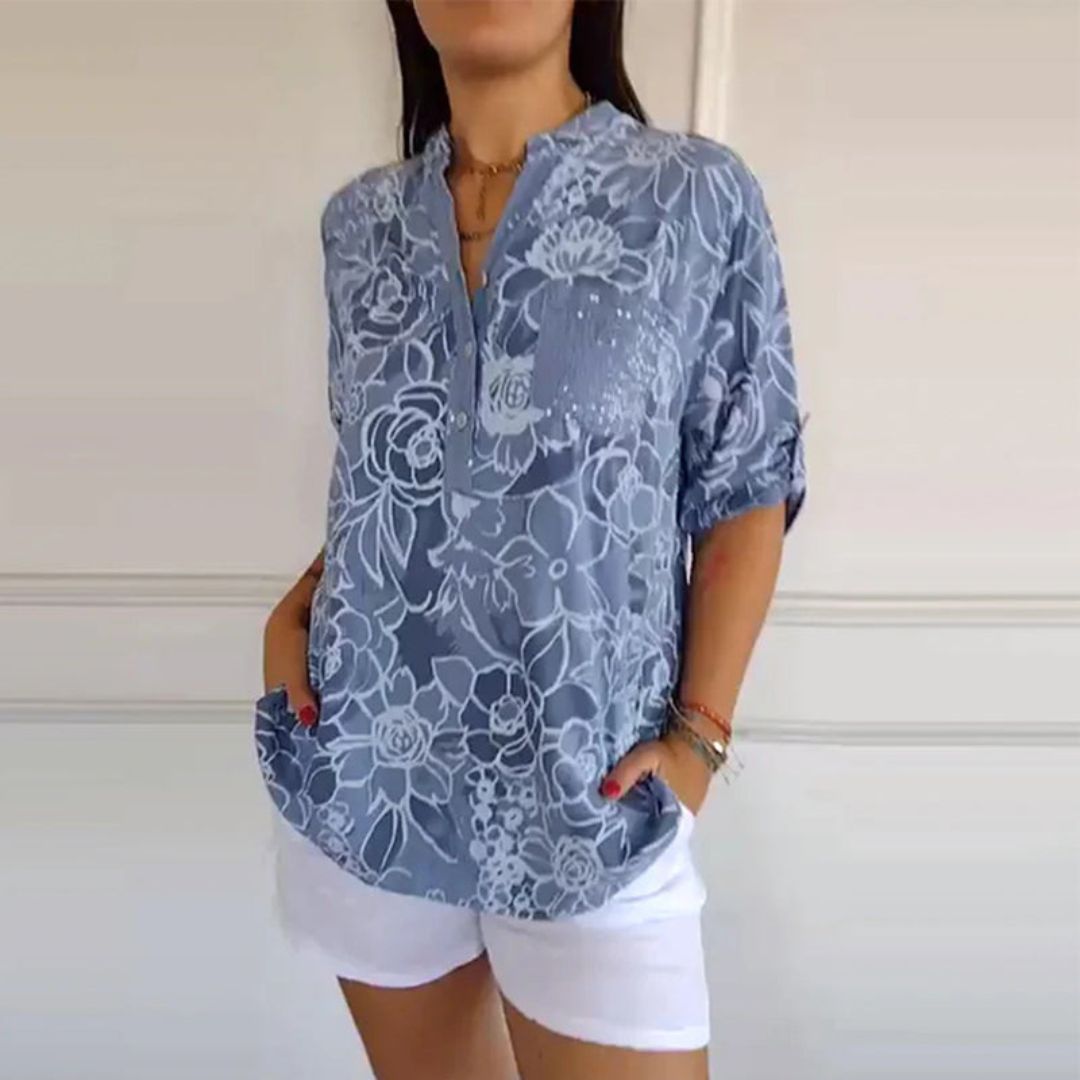Veronika | Halbarm-Bluse mit floraler Struktur für Frauen
