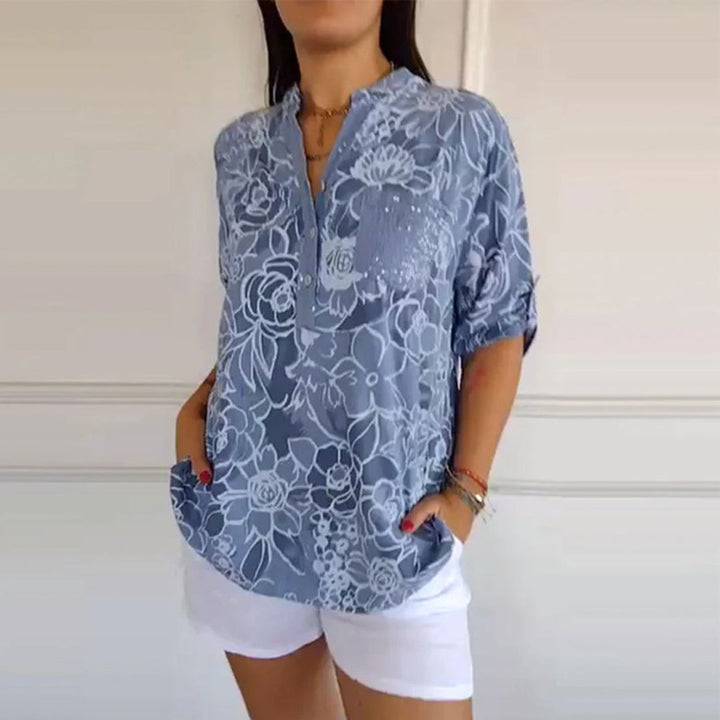 Veronika | Halbarm-Bluse mit floraler Struktur für Frauen