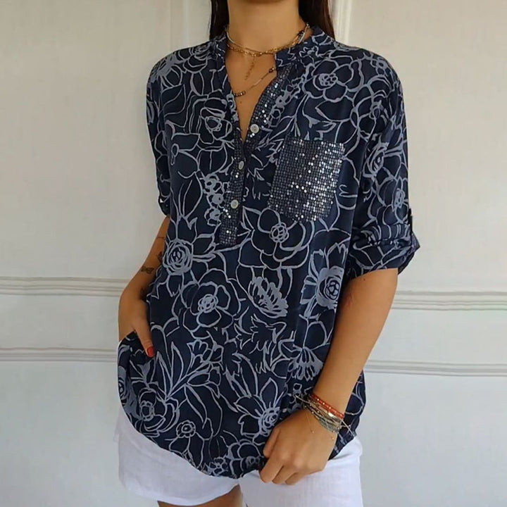 Veronika | Halbarm-Bluse mit floraler Struktur für Frauen