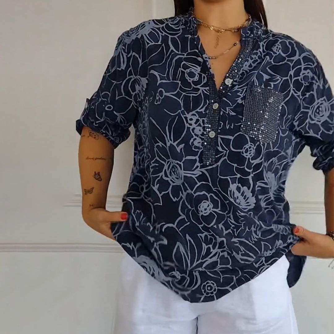 Veronika | Halbarm-Bluse mit floraler Struktur für Frauen