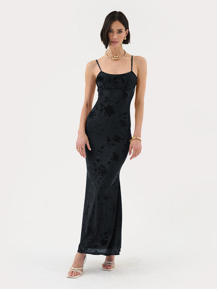 GRETA | GEBLÜMTES MAXIKLEID AUS SAMT