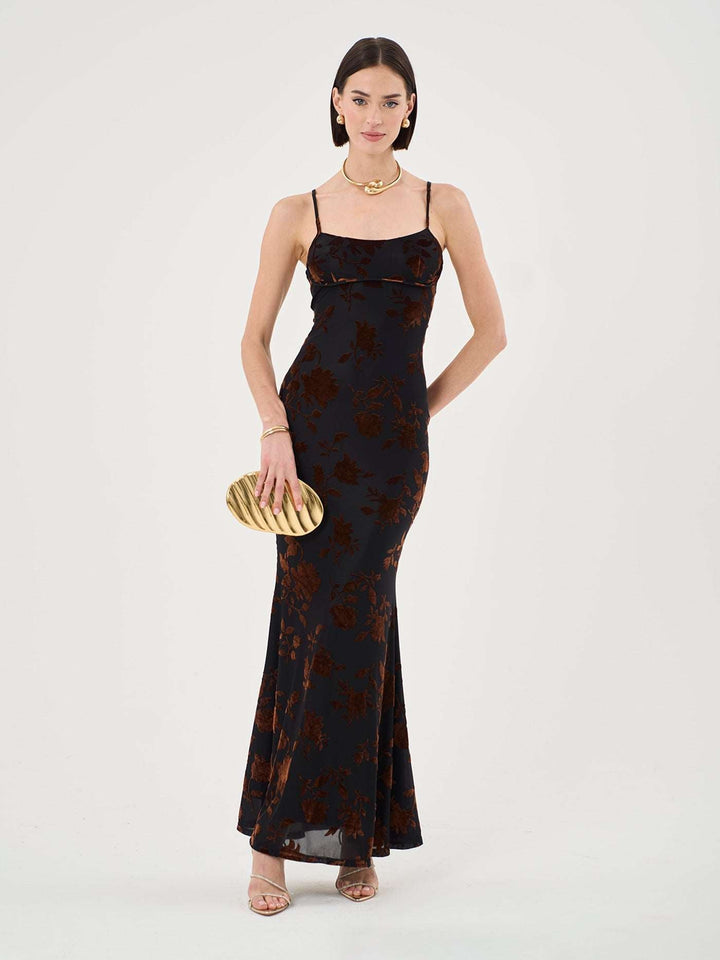 GRETA | GEBLÜMTES MAXIKLEID AUS SAMT