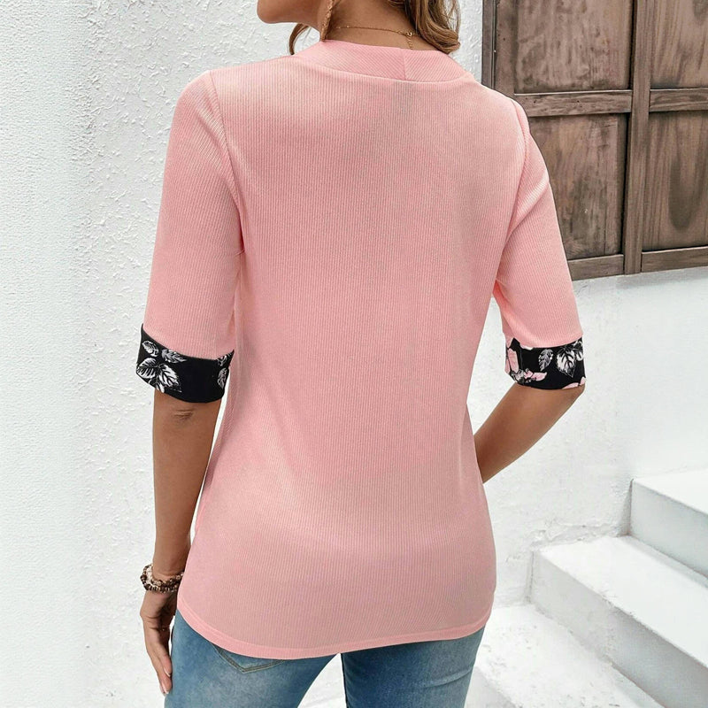 Noemi | Bluse im 2-in-1-Look mit floraler Front und halblangen Ärmeln für Frauen