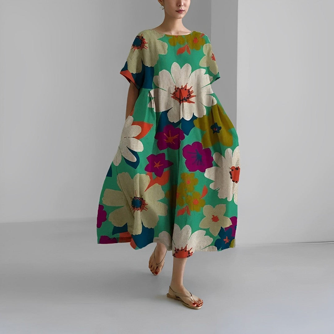 Nahla | Damen Weites Maxikleid mit Blumendruck