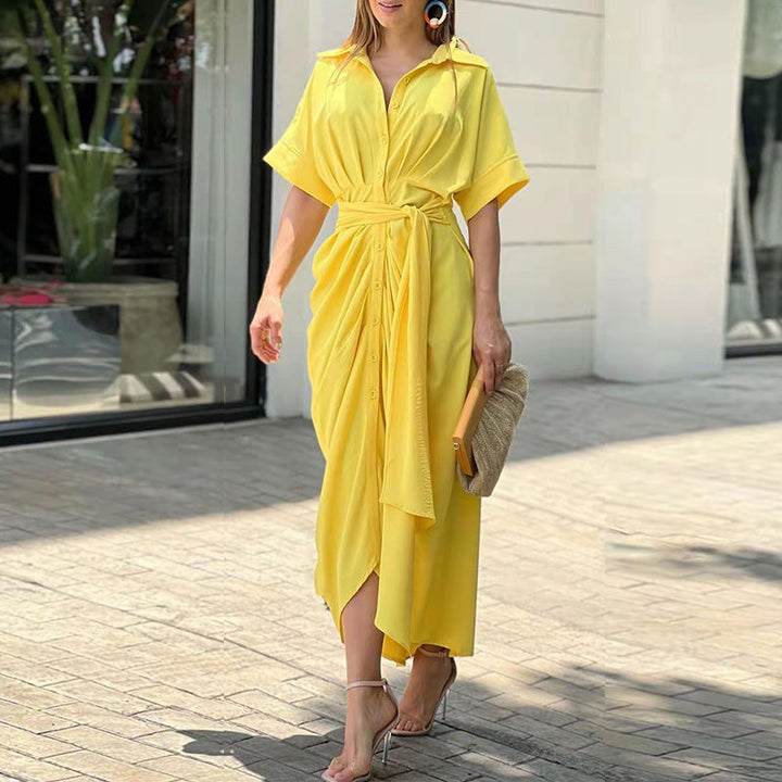 Siena | Damen Hemdblusenkleid mit Bindegürtel und Print