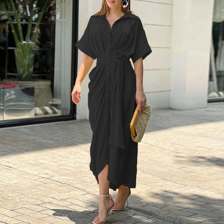 Siena | Damen Hemdblusenkleid mit Bindegürtel und Print