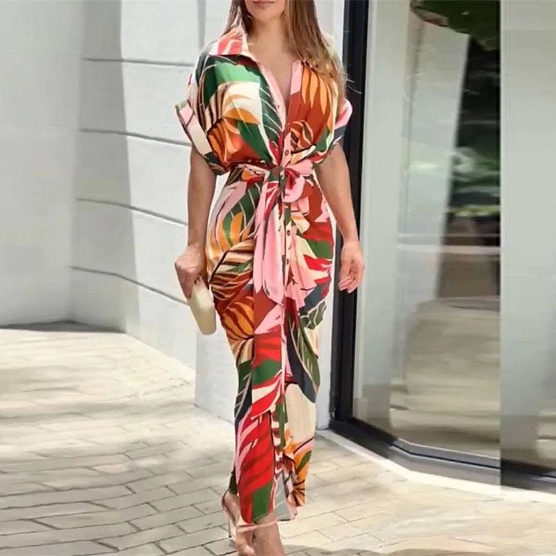 Siena | Damen Hemdblusenkleid mit Bindegürtel und Print