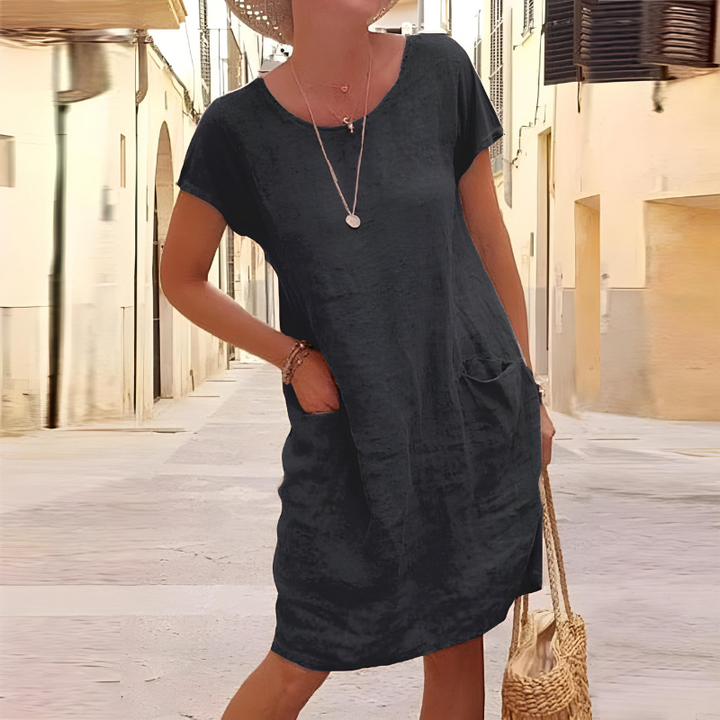 Maya | Damen Leinen Sommerkleid mit Taschen