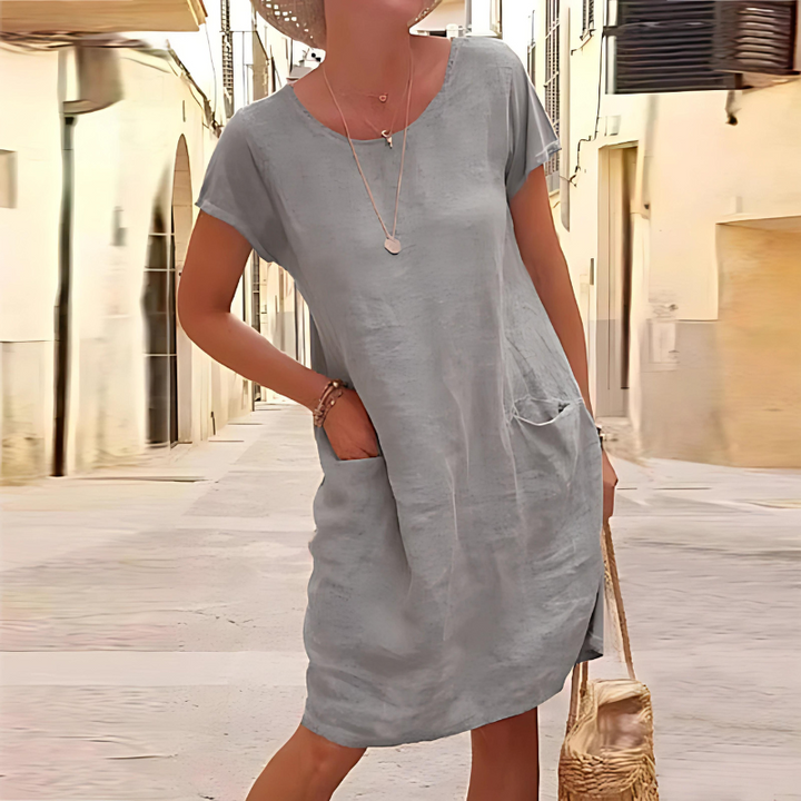 Maya | Damen Leinen Sommerkleid mit Taschen